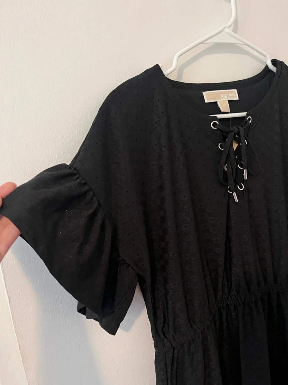 NWT Michael Kors Womens Black Lace-up Elastic Waist Lined Mini Dress Medium